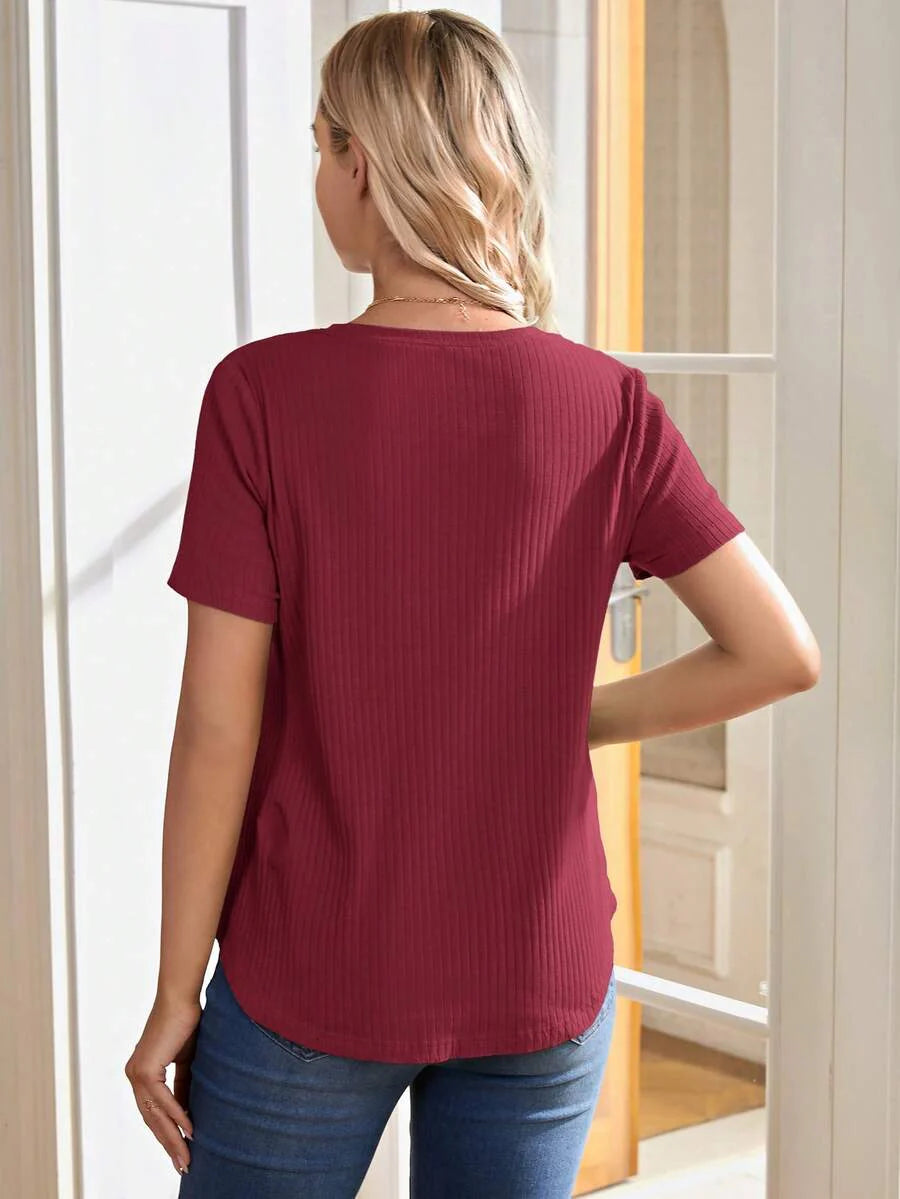 Maternity Nursing T-Shirt - Khaki Short Sleeve Round Neck Loose Fit Cotton Knitted Asymmetrical Long Casual Summer Top