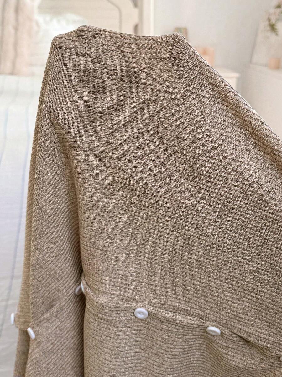 Khaki Knitted Ribbed Maternity Sleep Dress Sleeveless Button Up Long Nightgown with Side Slit for Daily Comfortable Loungewear