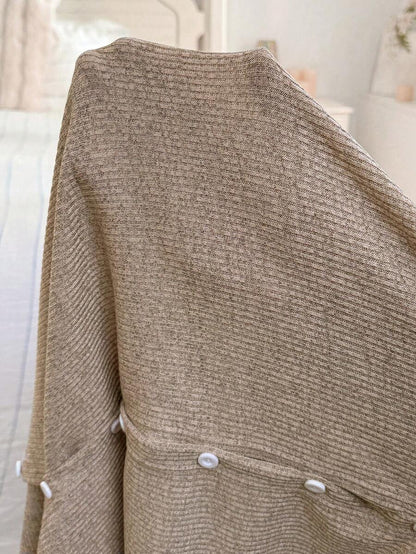 Khaki Knitted Ribbed Maternity Sleep Dress Sleeveless Button Up Long Nightgown with Side Slit for Daily Comfortable Loungewear