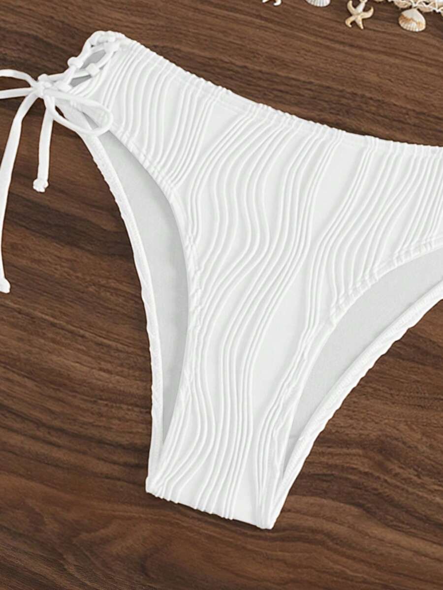 Women's 2-Piece Halter Bikini Set - Shell Trim, V-Cut Triangle, Backless, Black