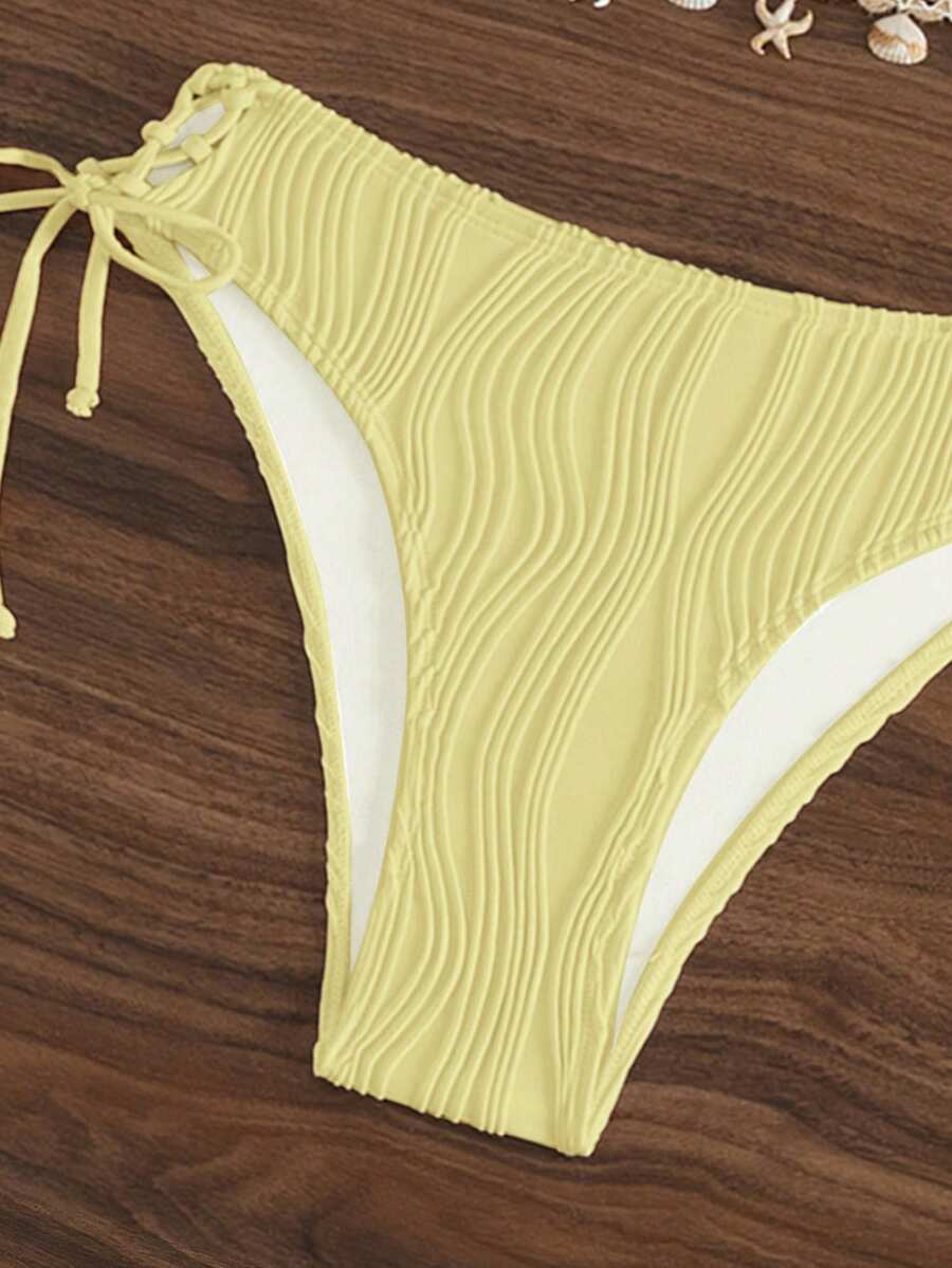 Women's 2-Piece Halter Bikini Set - Shell Trim, Triangle Cup, Floral Print, Apricot