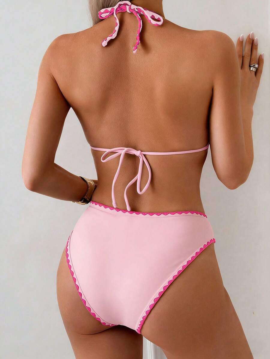 Women's 2-Piece Floral Halter Bikini Set - Triangle Cup, Low Waist, Multicolor
