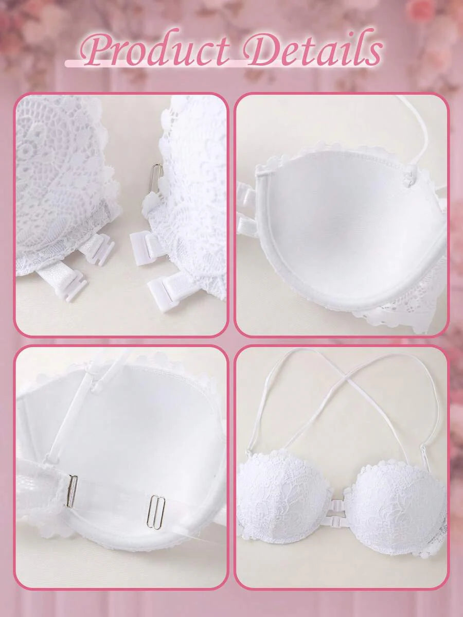1pc Women's Underwire Front Closure Lace Bra, Sexy & Comfortable Lift And Support