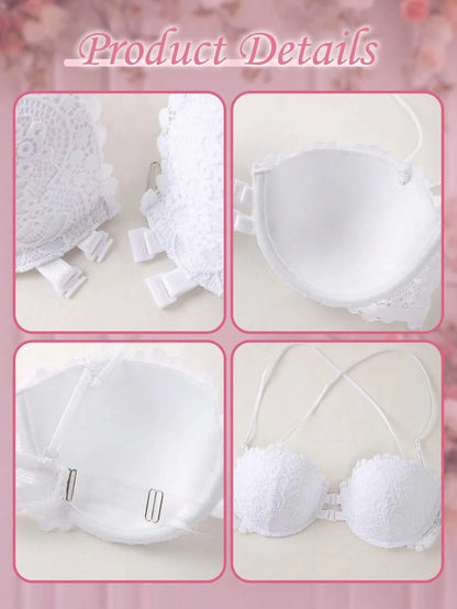 1pc Women's Underwire Front Closure Lace Bra, Sexy & Comfortable Lift And Support