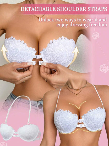 1pc Women's Underwire Front Closure Lace Bra, Sexy & Comfortable Lift And Support