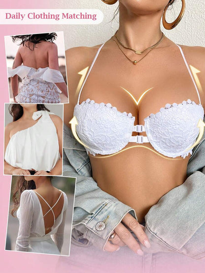 1pc Women's Underwire Front Closure Lace Bra, Sexy & Comfortable Lift And Support