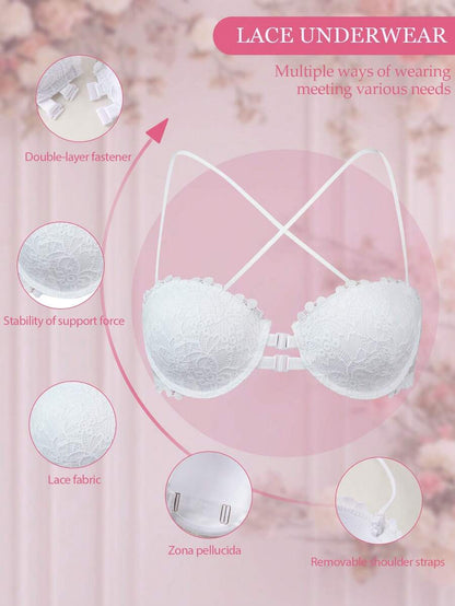 1pc Women's Underwire Front Closure Lace Bra, Sexy & Comfortable Lift And Support
