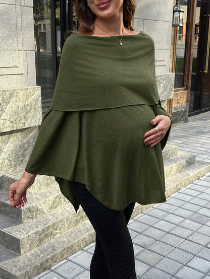 Off-Shoulder Long Sleeve Maternity T-Shirt - Fashionable & Elegant Pregnant Women's Top