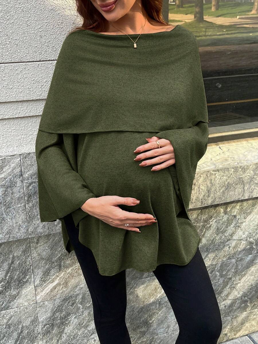 Off-Shoulder Long Sleeve Maternity T-Shirt - Fashionable & Elegant Pregnant Women's Top
