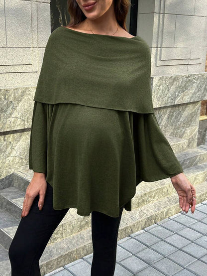 Off-Shoulder Long Sleeve Maternity T-Shirt - Fashionable & Elegant Pregnant Women's Top