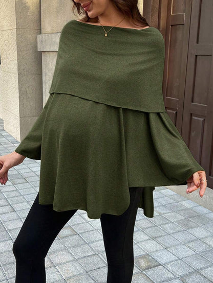 Off-Shoulder Long Sleeve Maternity T-Shirt - Fashionable & Elegant Pregnant Women's Top