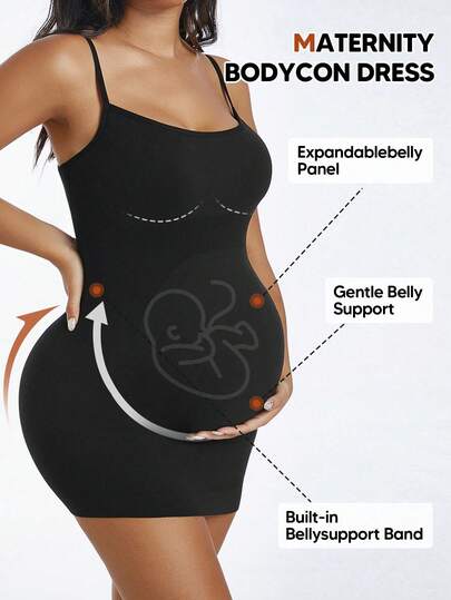 Maternity Comfortable Adjustable Spaghetti Strap Camisole - Solid Black Summer