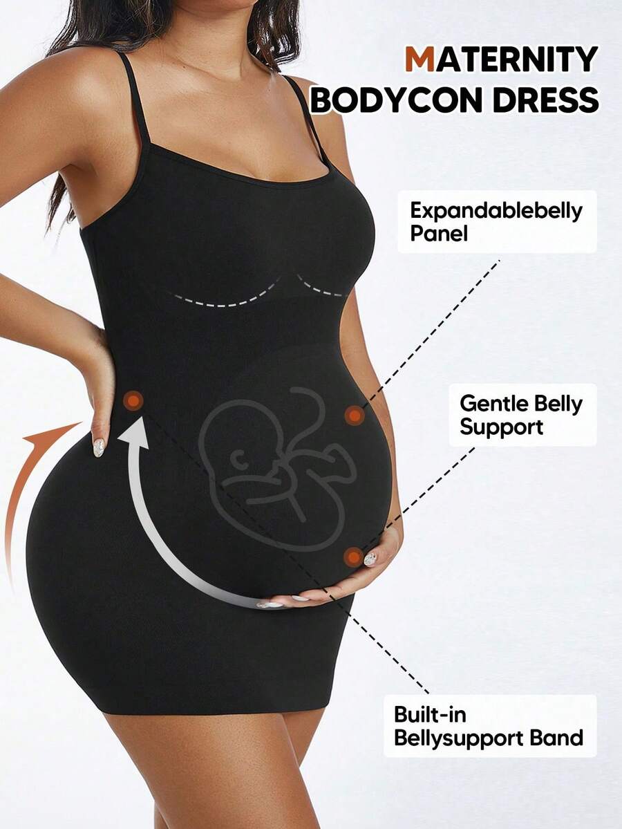 Maternity Comfortable Adjustable Spaghetti Strap Camisole - Solid Black Summer
