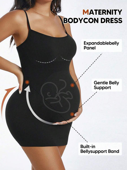 Maternity Comfortable Adjustable Spaghetti Strap Camisole - Solid Black Summer