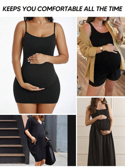 Maternity Comfortable Adjustable Spaghetti Strap Camisole - Solid Black Summer