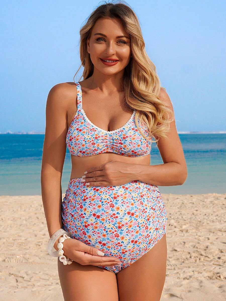 Maternity Pleated Shorts - Jacquard Boho Y2K High Waist Soft Lightweight Beach Daily Wear