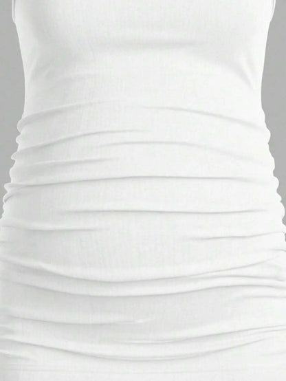 Maternity Ruched Tank Top 3-Pack - Square Neck, Slim Fit, Multicolor