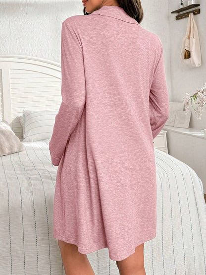 Khaki Christmas Embroidered Maternity Nightgown - Long Sleeve Button Front Knit Loungewear Dress - Casual Loose Turndown Collar Long Pajama Dress