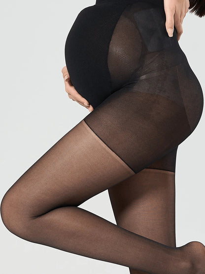 Maternity Stirrup Tights - Black Belly Support Lightweight Sheer High Waist, Office Workwear