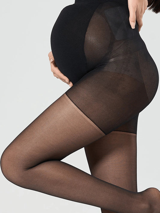 Maternity Stirrup Tights - Black Belly Support Lightweight Sheer High Waist, Office Workwear