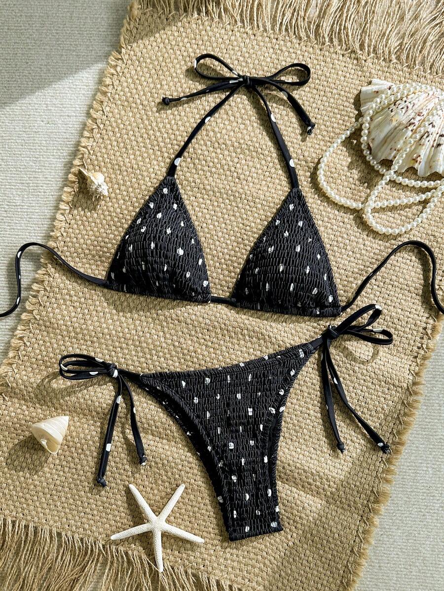 Women's 2-Piece Leopard Print Bikini Set - Ruffled Halter Strap, High Waist, Multicolor