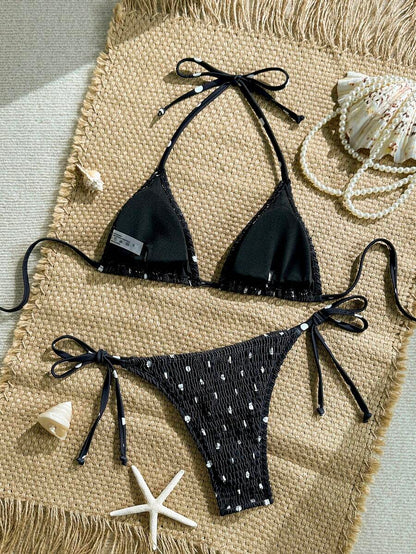 Swim Vcay Women's Ruched Tropical Print Halter Neck Tied Swimsuit And Bikini Set, Summer Beach Vacation
