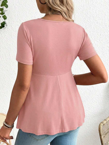 Maternity T-Shirt - Solid Color Front Tie Casual Short Sleeve Soft Stretch, Everyday Pregnancy