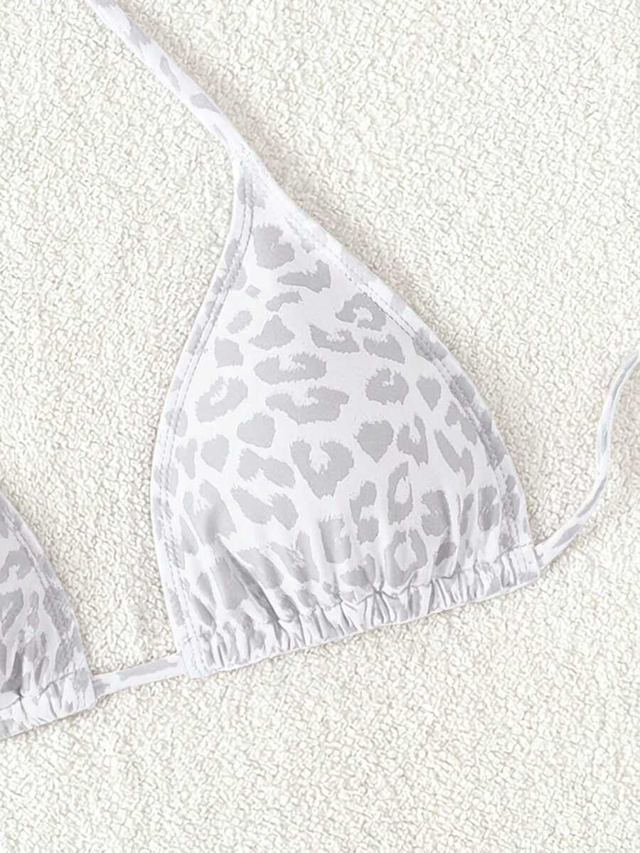 Swim Vcay 1pc Women's Leopard Print Halter Bikini Top For Summer Beach Vacation