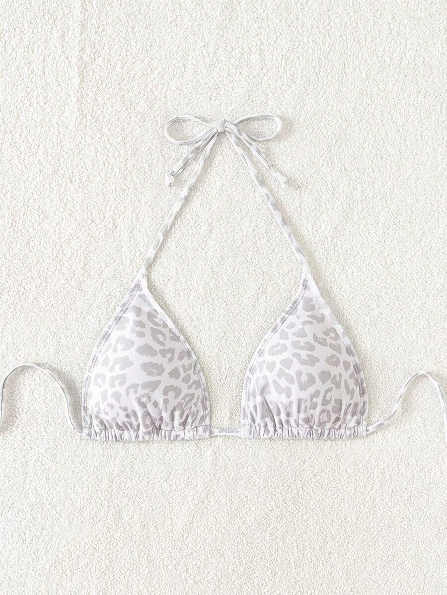 Swim Vcay 1pc Women's Leopard Print Halter Bikini Top For Summer Beach Vacation