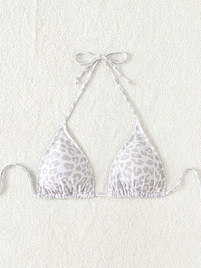 Swim Vcay 1pc Women's Leopard Print Halter Bikini Top For Summer Beach Vacation