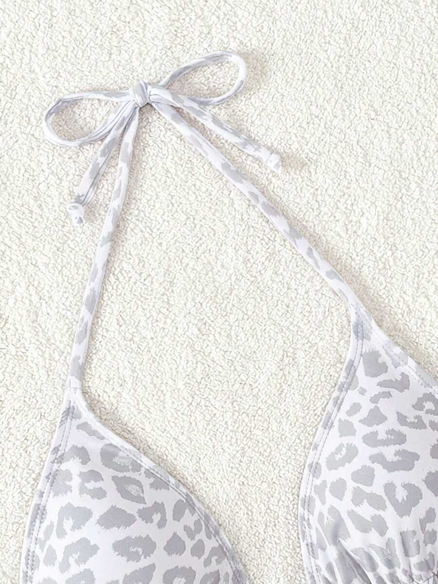 Swim Vcay 1pc Women's Leopard Print Halter Bikini Top For Summer Beach Vacation
