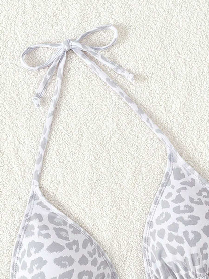 Swim Vcay 1pc Women's Leopard Print Halter Bikini Top For Summer Beach Vacation