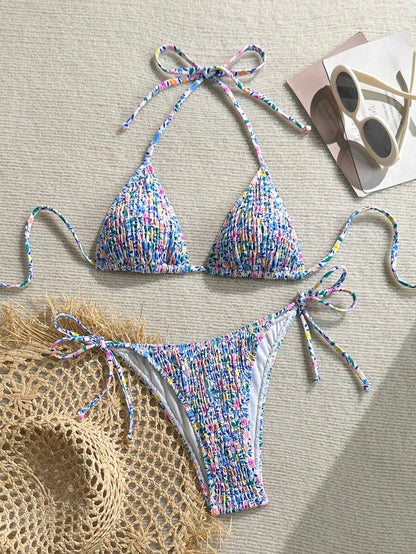Women's 2-Piece Leopard Print Bikini Set - Ruffled Halter Strap, High Waist, Multicolor