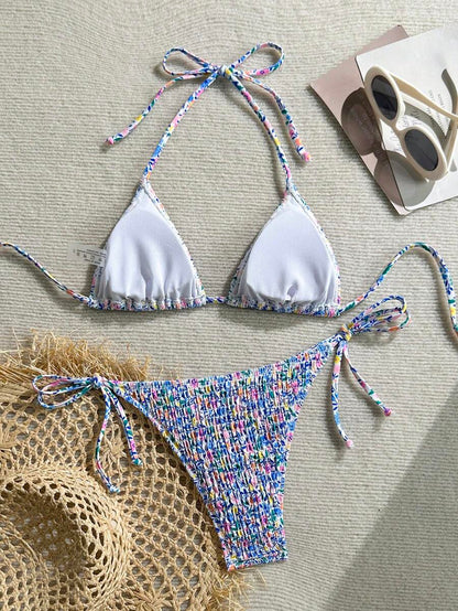 Women's 2-Piece Leopard Print Bikini Set - Ruffled Halter Strap, High Waist, Multicolor