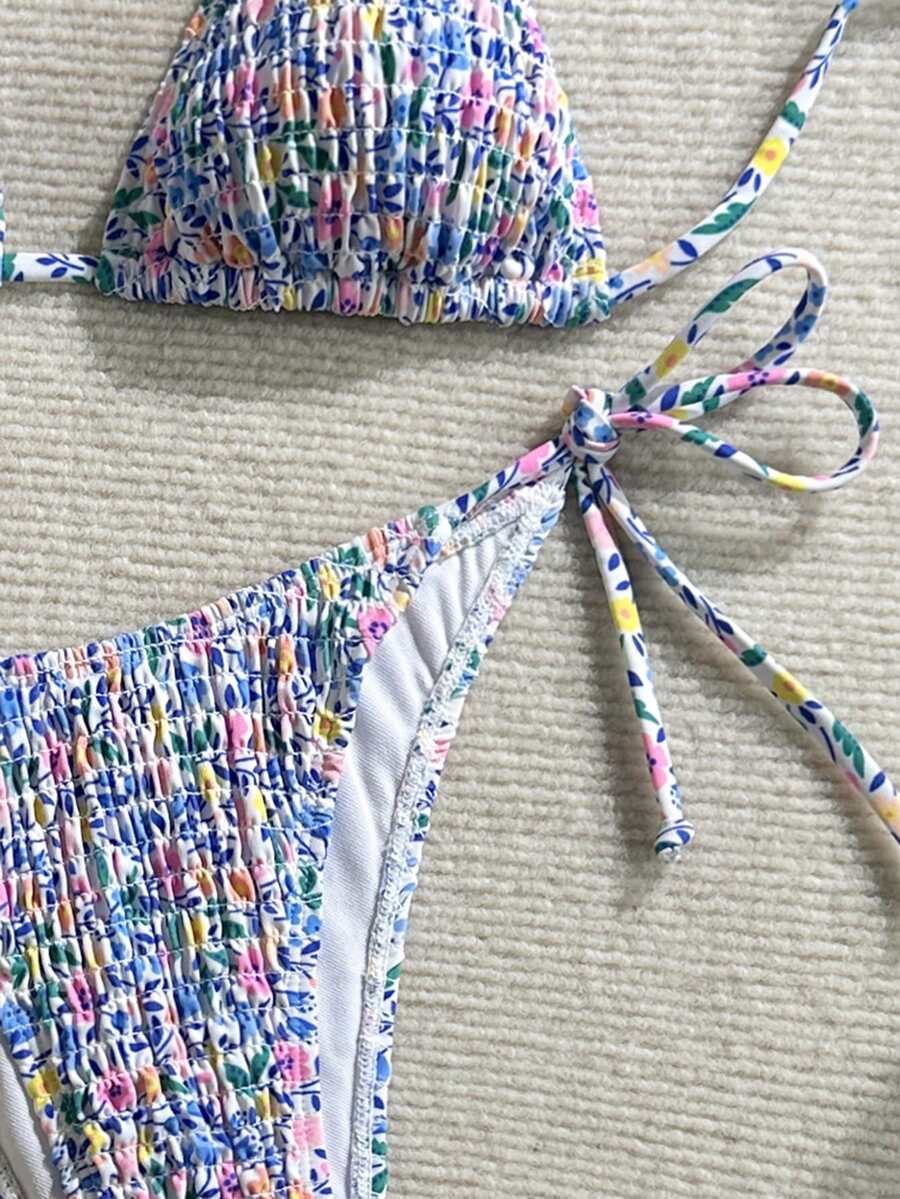 Women's 2-Piece Leopard Print Bikini Set - Ruffled Halter Strap, High Waist, Multicolor