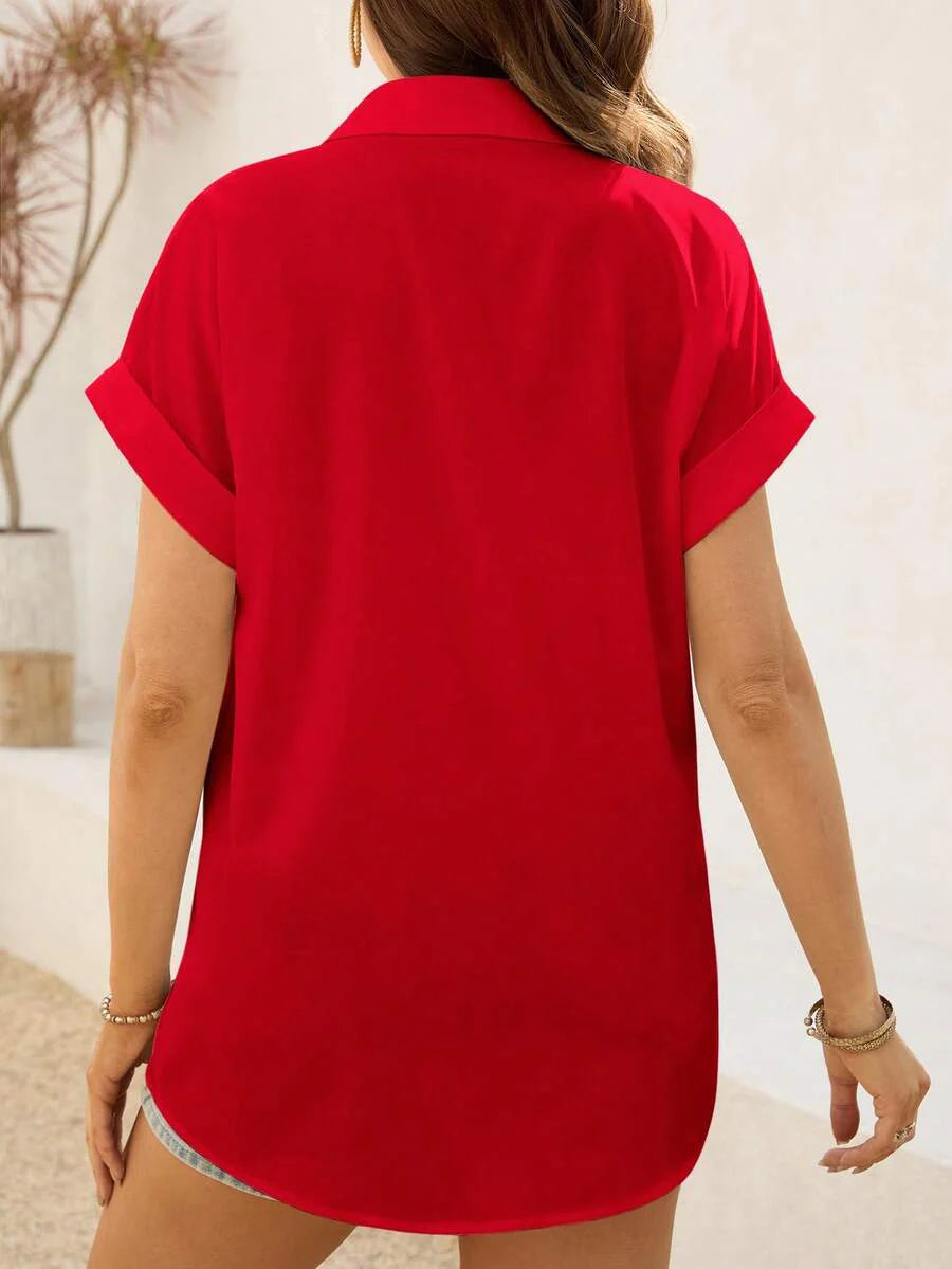 Maternity Batwing Sleeve Button-Up Shirt - Loose Fit Single-Breasted Long Casual Blouse in Solid Color