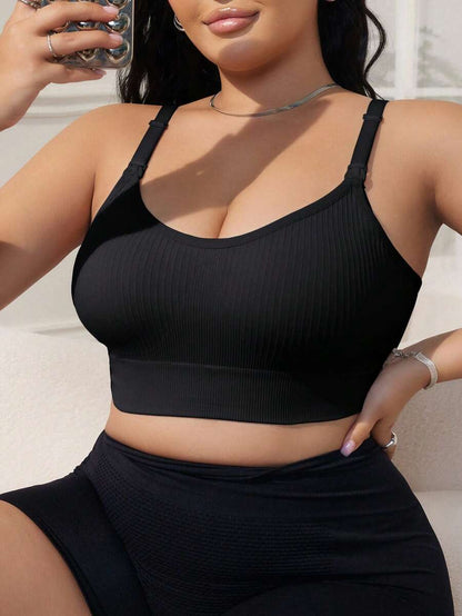 Plus Size Seamless Ribbed Nursing Bra - Comfortable Wireless Breastfeeding