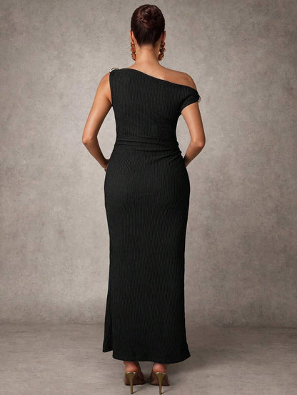 Maternity Casual Oblique Shoulder Sleeveless Long Dress Elegant Dresses Baby Shower Pregnancy Photoshoot Green Pregnant Bump Friendly
