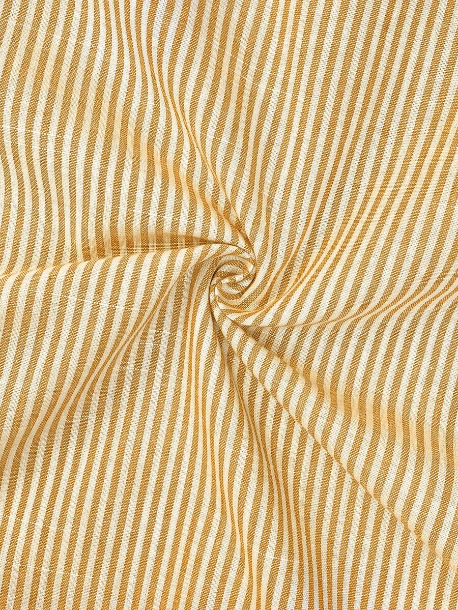 Yellow Cotton Pinstriped Sleeveless Maternity Summer Dress - Cute Round Neck Ruffle Hem Smock Sundress for Vacation and Casual Wear