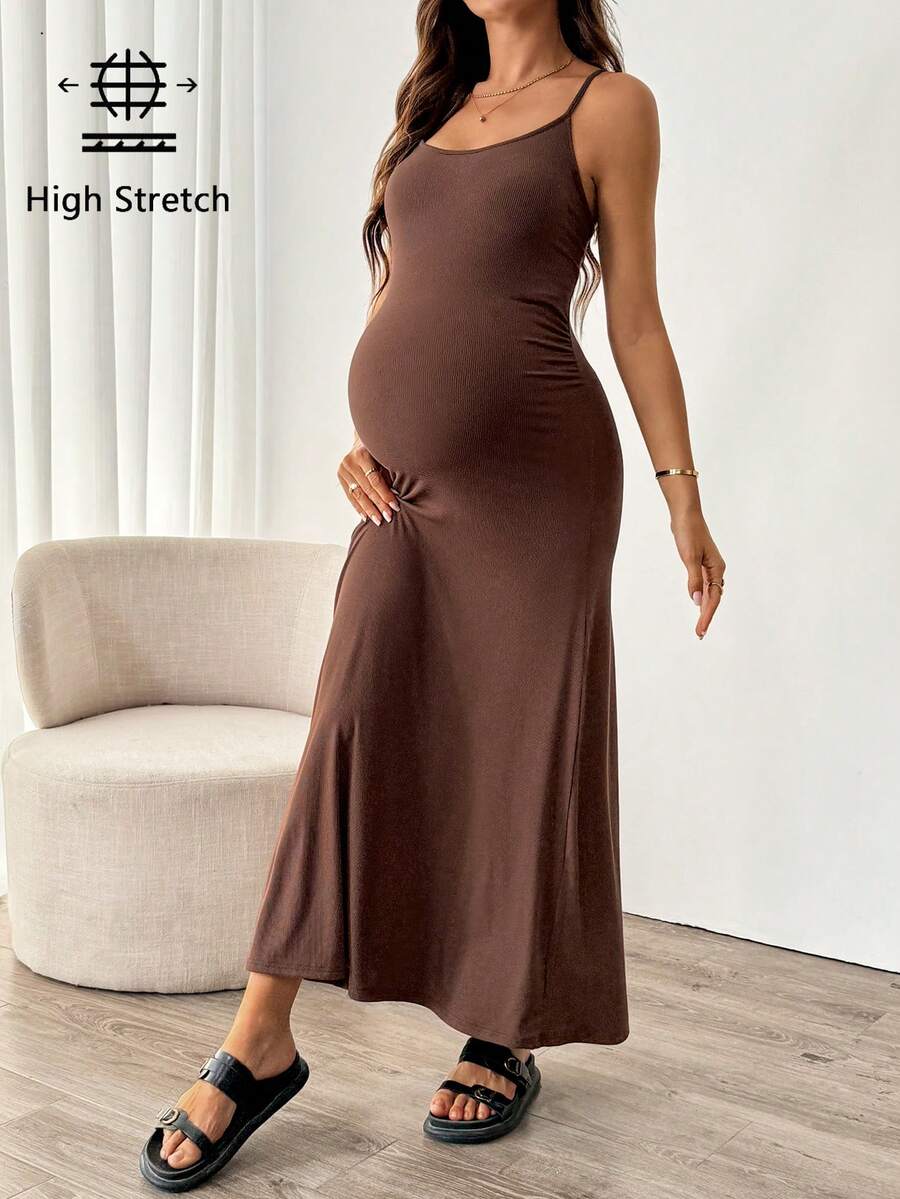 Maternity Solid Color Mermaid Hem Fitted Camisole Dress