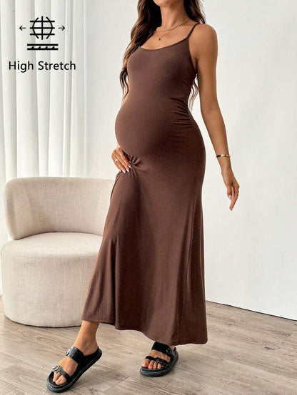 Maternity Solid Color Mermaid Hem Fitted Camisole Dress