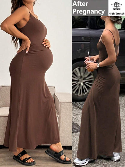 Maternity Solid Color Mermaid Hem Fitted Camisole Dress