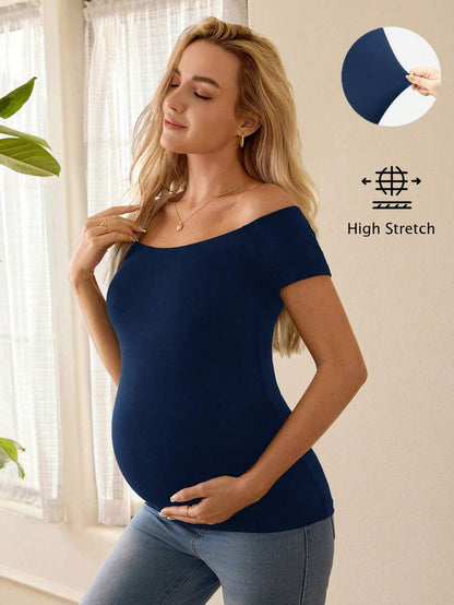 Maternity Simple Solid Off-Shoulder T-Shirt For Daily Wear