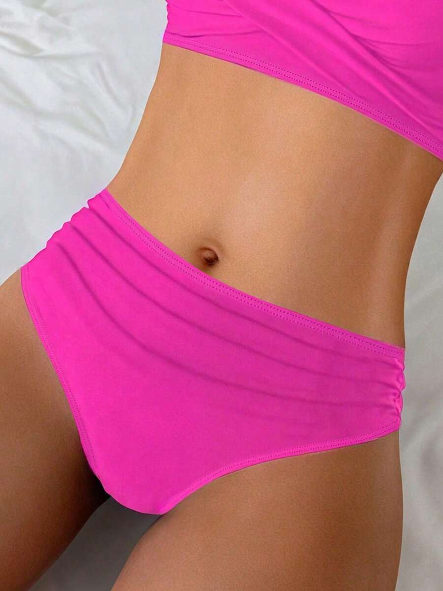 Women's 2-Piece Striped Bikini Set - Cross Wrap Bust, High Waist, Deep V Neck, Blue