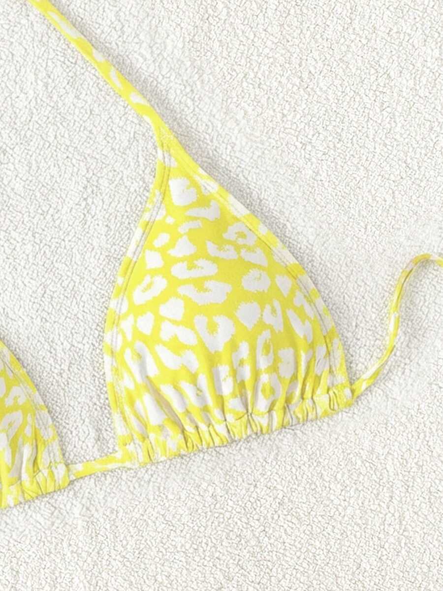 Swim Vcay 1pc Women's Leopard Print Halter Bikini Top For Summer Beach Vacation