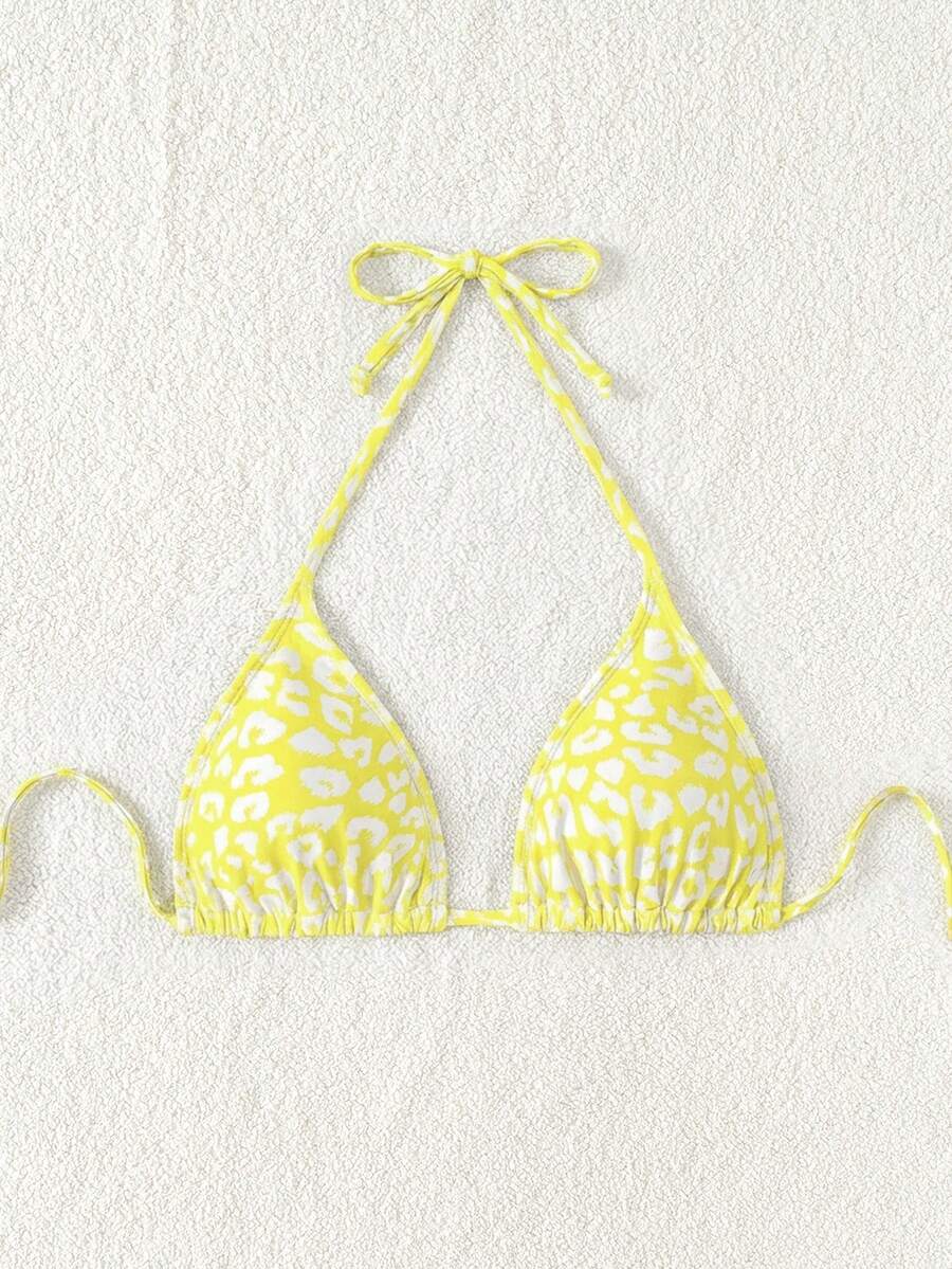 Swim Vcay 1pc Women's Leopard Print Halter Bikini Top For Summer Beach Vacation