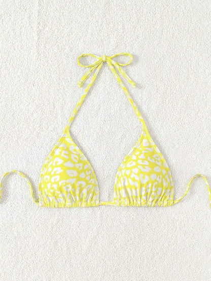 Swim Vcay 1pc Women's Leopard Print Halter Bikini Top For Summer Beach Vacation