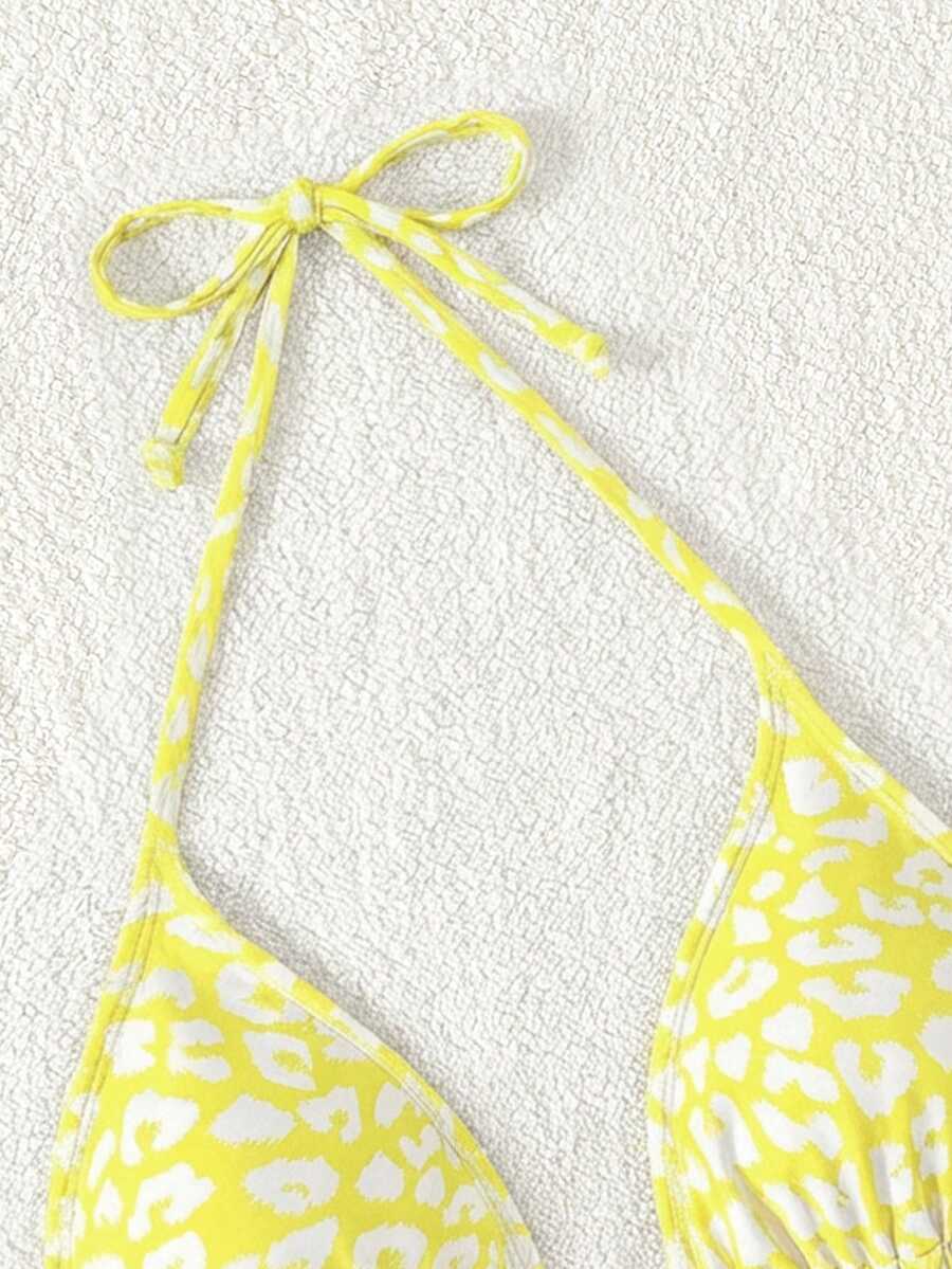 Swim Vcay 1pc Women's Leopard Print Halter Bikini Top For Summer Beach Vacation