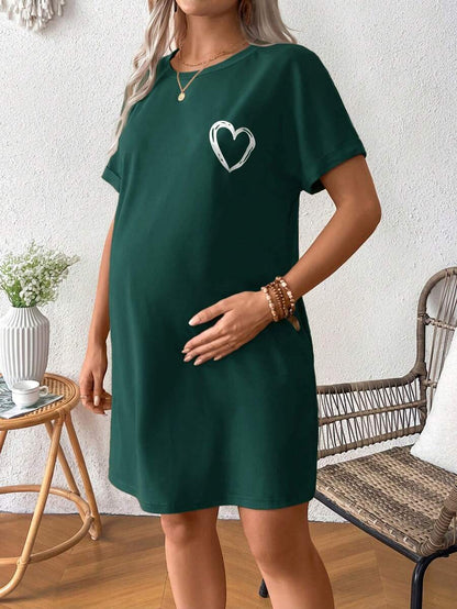 Loose Maternity Summer Dress With Heart-Shaped Print