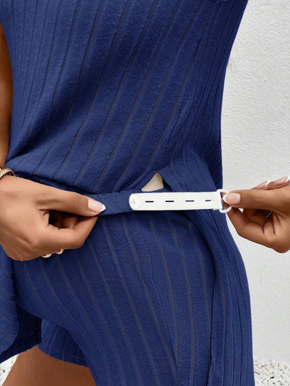 Maternity 2-Piece Striped Camisole and Shorts Set High Stretch Round Neck Side Slit Casual Summer Lounge Outfit